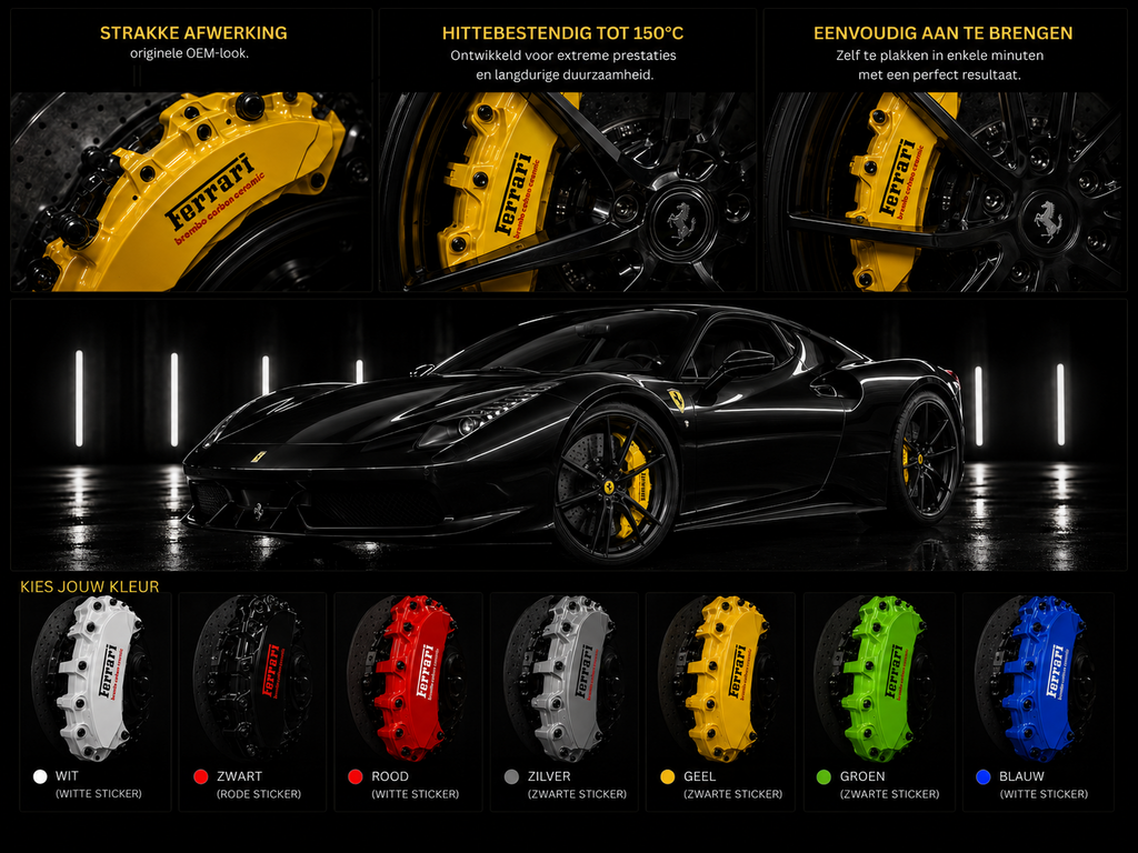 Ferrari Remklauwstickers – Premium Detail (Hittebestendig)