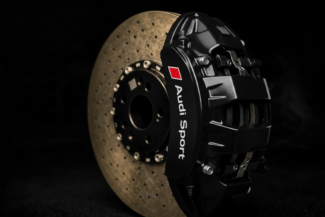 Audi Sport remklauw mockup met gouden remschijf