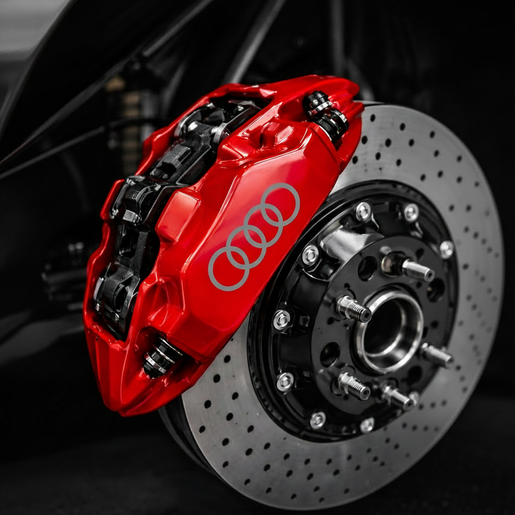 Rode remklauw met zilver/grijs Audi logo