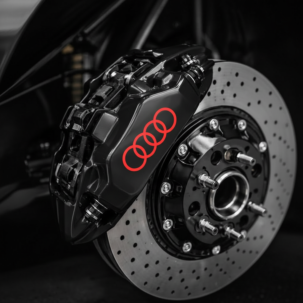 Zwarte remklauw met rood Audi logo